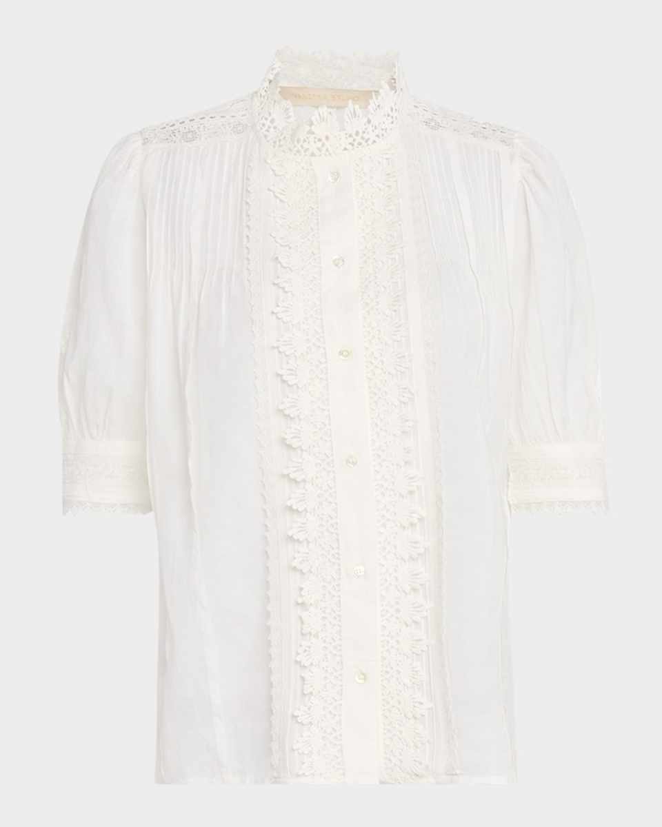 Pintuck Lace-Trim Blouse